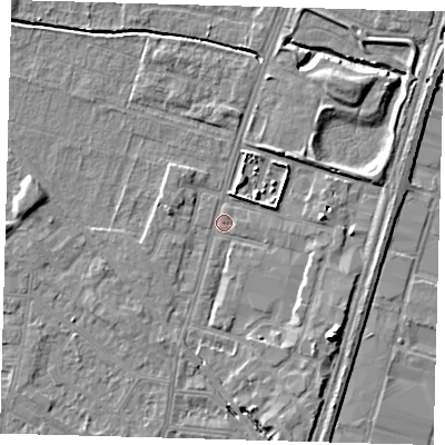 Shaded relief map of the ground around N182NN, computed from Environment Agency LiDAR. The ground here sits at about 11 m above sea level and falls 9 m across the surrounding 800 m. Surface water reaching this point runs off ground lying to the south-east, 8.0 m higher.