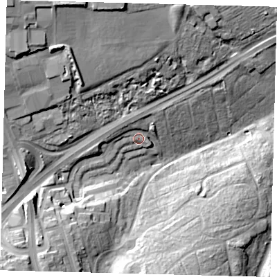 Shaded relief map of the ground around N29RG, computed from Environment Agency LiDAR. The ground here sits at about 61 m above sea level and falls 30 m across the surrounding 800 m. Surface water reaching this point runs off ground lying to the north-north-west, 4.2 m higher.