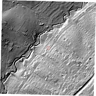 Shaded relief map of the ground around N31AJ, computed from Environment Agency LiDAR. The ground here sits at about 61 m above sea level and falls 39 m across the surrounding 800 m. Surface water reaching this point runs off ground lying to the south-east, 14.8 m higher.