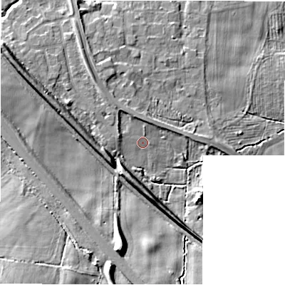Shaded relief map of the ground around NE138BW, computed from Environment Agency LiDAR. The ground here sits at about 66 m above sea level and falls 13 m across the surrounding 800 m. Surface water reaching this point runs off ground lying to the north-north-west, 1.8 m higher.