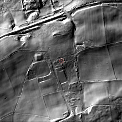 Shaded relief map of the ground around NE177TB, computed from Environment Agency LiDAR. The ground here sits at about 159 m above sea level and falls 97 m across the surrounding 800 m. Surface water reaching this point runs off ground lying to the south, 5.4 m higher.