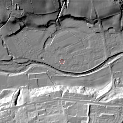 Shaded relief map of the ground around NE177TF, computed from Environment Agency LiDAR. The ground here sits at about 55 m above sea level and falls 43 m across the surrounding 800 m. Surface water reaching this point runs off ground lying to the south-south-west, 1.4 m higher.