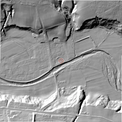 Shaded relief map of the ground around NE177TX, computed from Environment Agency LiDAR. The ground here sits at about 54 m above sea level and falls 41 m across the surrounding 800 m. Surface water reaching this point runs off ground lying to the south-west, 2.4 m higher.