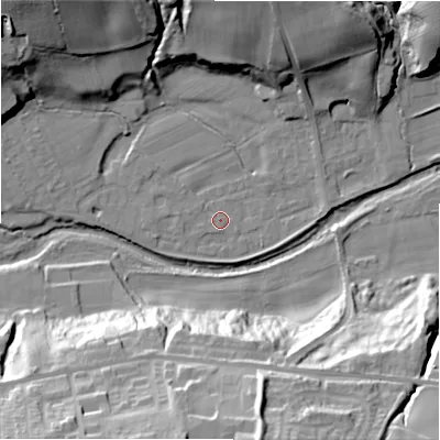 Shaded relief map of the ground around NE177TZ, computed from Environment Agency LiDAR. The ground here sits at about 55 m above sea level and falls 43 m across the surrounding 800 m. Surface water reaching this point runs off ground lying to the west-south-west, 2.8 m higher.
