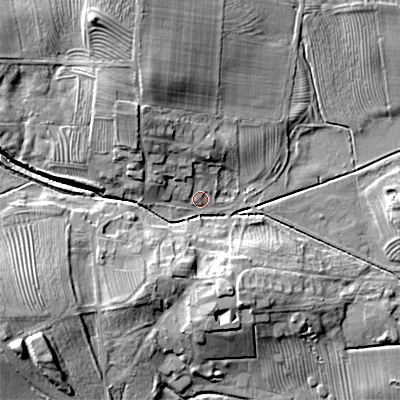 Shaded relief map of the ground around NE200RP, computed from Environment Agency LiDAR. The ground here sits at about 139 m above sea level and falls 19 m across the surrounding 800 m. Surface water reaching this point runs off ground lying to the north-north-west, 16.1 m higher.