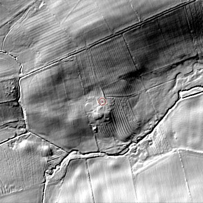 Shaded relief map of the ground around NE200TD, computed from Environment Agency LiDAR. The ground here sits at about 148 m above sea level and falls 19 m across the surrounding 800 m. Surface water reaching this point runs off ground lying to the north-north-west, 2.7 m higher.