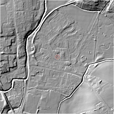 Shaded relief map of the ground around NE209AZ, computed from Environment Agency LiDAR. The ground here sits at about 56 m above sea level and falls 12 m across the surrounding 800 m. Surface water reaching this point runs off ground lying to the south-east, 1.6 m higher.