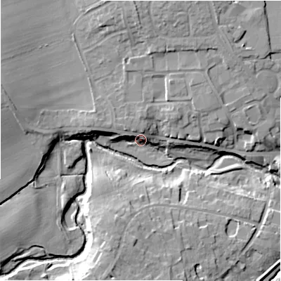Shaded relief map of the ground around NE209SX, computed from Environment Agency LiDAR. The ground here sits at about 62 m above sea level and falls 14 m across the surrounding 800 m. Surface water reaching this point runs off ground lying to the west-north-west, 8.3 m higher.