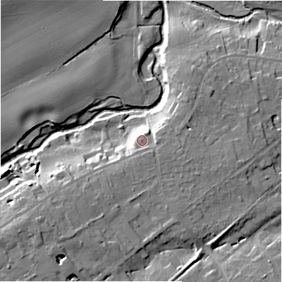 Shaded relief map of the ground around NE209TA, computed from Environment Agency LiDAR. The ground here sits at about 69 m above sea level and falls 17 m across the surrounding 800 m. Surface water reaching this point runs off ground lying to the south-east, 4.5 m higher.