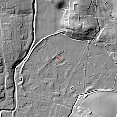 Shaded relief map of the ground around NE209XQ, computed from Environment Agency LiDAR. The ground here sits at about 55 m above sea level and falls 11 m across the surrounding 800 m. Surface water reaching this point runs off ground lying to the west-south-west, 1.4 m higher.