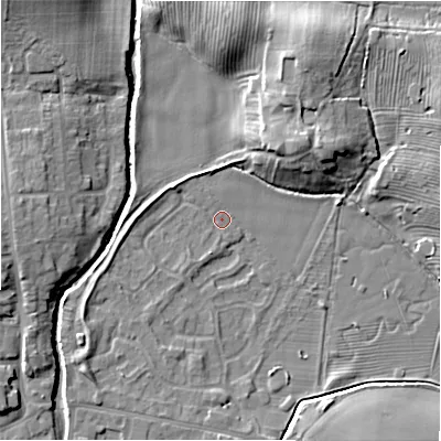 Shaded relief map of the ground around NE209XT, computed from Environment Agency LiDAR. The ground here sits at about 55 m above sea level and falls 10 m across the surrounding 800 m. Surface water reaching this point runs off ground lying to the south-west, 3.0 m higher.