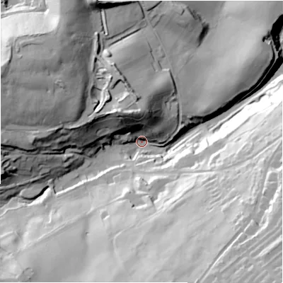 Shaded relief map of the ground around NE216JL, computed from Environment Agency LiDAR. The ground here sits at about 67 m above sea level and falls 76 m across the surrounding 800 m. Surface water reaching this point runs off ground lying to the south-south-east, 56.0 m higher.