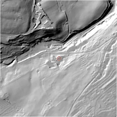 Shaded relief map of the ground around NE216JR, computed from Environment Agency LiDAR. The ground here sits at about 85 m above sea level and falls 83 m across the surrounding 800 m. Surface water reaching this point runs off ground lying to the south-south-east, 37.3 m higher.