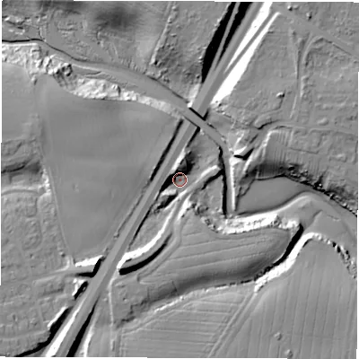 Shaded relief map of the ground around NE227AS, computed from Environment Agency LiDAR. The ground here sits at about 5 m above sea level and falls 23 m across the surrounding 800 m. Surface water reaching this point runs off ground lying to the south-south-west, 17.9 m higher.