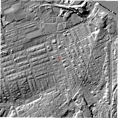 Shaded relief map of the ground around NE242EA, computed from Environment Agency LiDAR. The ground here sits at about 3 m above sea level and falls 14 m across the surrounding 800 m. Surface water reaching this point runs off ground lying to the west-south-west, 3.2 m higher.
