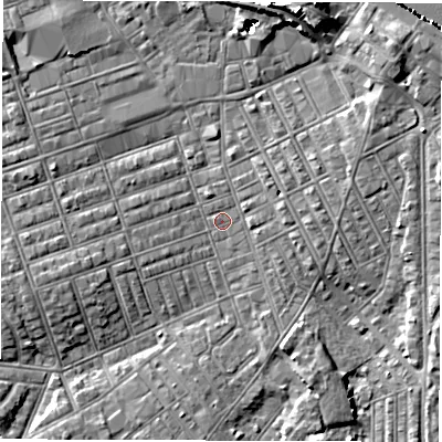 Shaded relief map of the ground around NE242EU, computed from Environment Agency LiDAR. The ground here sits at about 3 m above sea level and falls 11 m across the surrounding 800 m. Surface water reaching this point runs off ground lying to the west-south-west, 3.2 m higher.