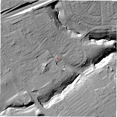 Shaded relief map of the ground around NE288AH, computed from Environment Agency LiDAR. The ground here sits at about 28 m above sea level and falls 24 m across the surrounding 800 m. Surface water reaching this point runs off ground lying to the north-north-west, 10.3 m higher.