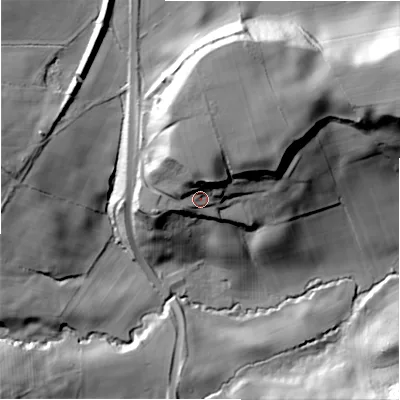 Shaded relief map of the ground around NE392EU, computed from Environment Agency LiDAR. The ground here sits at about 141 m above sea level and falls 47 m across the surrounding 800 m. Surface water reaching this point runs off ground lying to the north, 17.0 m higher.