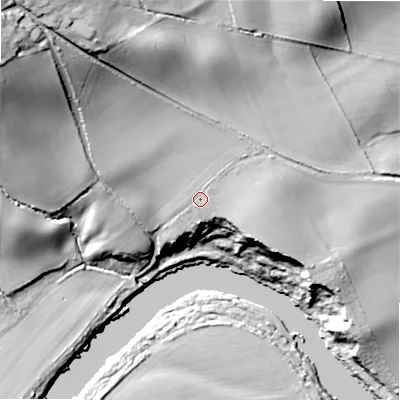 Shaded relief map of the ground around NE426DG, computed from Environment Agency LiDAR. The ground here sits at about 31 m above sea level and falls 57 m across the surrounding 800 m. Surface water reaching this point runs off ground lying to the north-east, 1.6 m higher.