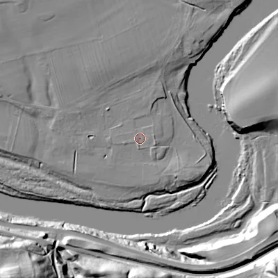 Shaded relief map of the ground around NE437AD, computed from Environment Agency LiDAR. The ground here sits at about 20 m above sea level and falls 41 m across the surrounding 800 m. Surface water reaching this point runs off ground lying to the east-south-east, 1.2 m higher.