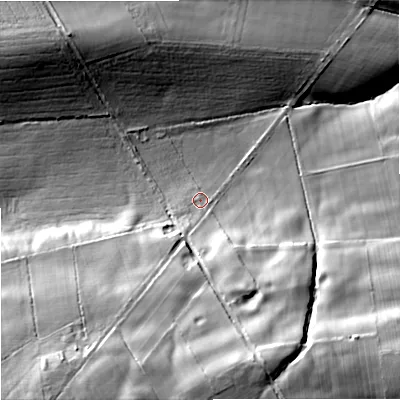 Shaded relief map of the ground around NE462NS, computed from Environment Agency LiDAR. The ground here sits at about 188 m above sea level and falls 51 m across the surrounding 800 m. Surface water reaching this point runs off ground lying to the south, 40.3 m higher.