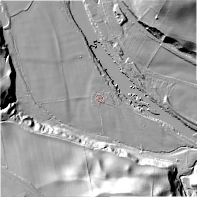 Shaded relief map of the ground around NE462PX, computed from Environment Agency LiDAR. The ground here sits at about 41 m above sea level and falls 54 m across the surrounding 800 m. Surface water reaching this point runs off ground lying to the north-west, 0.9 m higher.