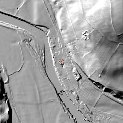 Shaded relief map of the ground around NE463SD, computed from Environment Agency LiDAR. The ground here sits at about 42 m above sea level and falls 92 m across the surrounding 800 m. Surface water reaching this point runs off ground lying to the north-east, 85.0 m higher.