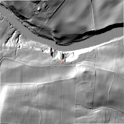 Shaded relief map of the ground around NE464BA, computed from Environment Agency LiDAR. The ground here sits at about 91 m above sea level and falls 52 m across the surrounding 800 m. Surface water reaching this point runs off ground lying to the south-south-east, 3.7 m higher.