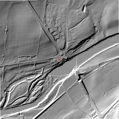 Shaded relief map of the ground around NE464EW, computed from Environment Agency LiDAR. The ground here sits at about 59 m above sea level and falls 34 m across the surrounding 800 m. Surface water reaching this point runs off ground lying to the north-west, 29.0 m higher.