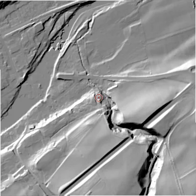 Shaded relief map of the ground around NE476AQ, computed from Environment Agency LiDAR. The ground here sits at about 69 m above sea level and falls 49 m across the surrounding 800 m. Surface water reaching this point runs off ground lying to the south-east, 40.8 m higher.
