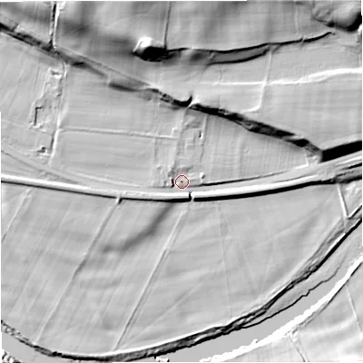 Shaded relief map of the ground around NE476DX, computed from Environment Agency LiDAR. The ground here sits at about 71 m above sea level and falls 34 m across the surrounding 800 m. Surface water reaching this point runs off ground lying to the west-south-west, 3.0 m higher.