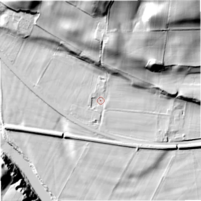 Shaded relief map of the ground around NE476EB, computed from Environment Agency LiDAR. The ground here sits at about 72 m above sea level and falls 46 m across the surrounding 800 m. Surface water reaching this point runs off ground lying to the north, 40.5 m higher.