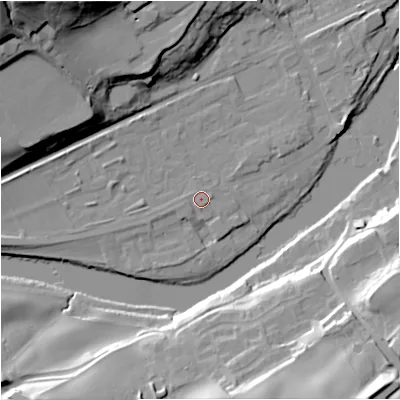 Shaded relief map of the ground around NE476EZ, computed from Environment Agency LiDAR. The ground here sits at about 66 m above sea level and falls 45 m across the surrounding 800 m. Surface water reaching this point runs off ground lying to the south-east, 0.5 m higher.