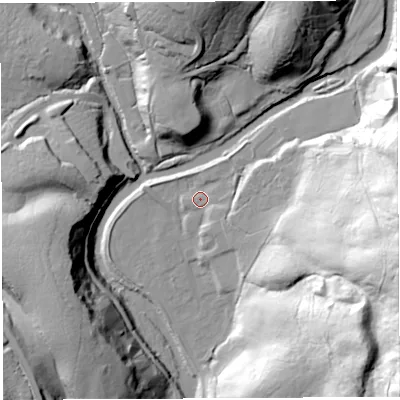 Shaded relief map of the ground around NE481AR, computed from Environment Agency LiDAR. The ground here sits at about 192 m above sea level and falls 69 m across the surrounding 800 m. Surface water reaching this point runs off ground lying to the east-south-east, 55.2 m higher.