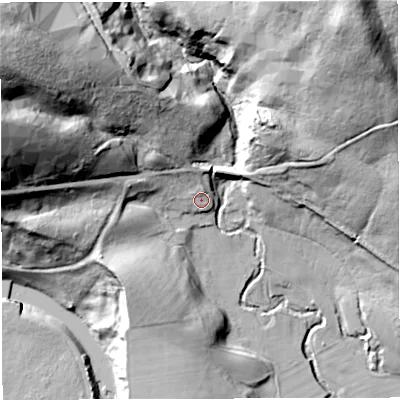 Shaded relief map of the ground around NE481BB, computed from Environment Agency LiDAR. The ground here sits at about 152 m above sea level and falls 82 m across the surrounding 800 m. Surface water reaching this point runs off ground lying to the north-north-west, 16.1 m higher.