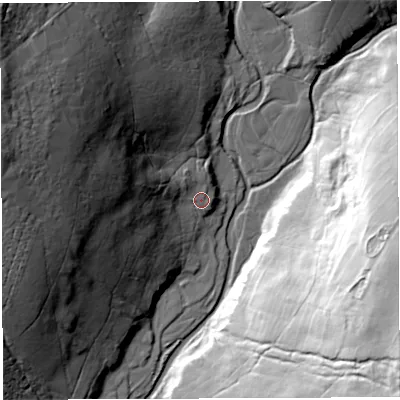 Shaded relief map of the ground around NE481EU, computed from Environment Agency LiDAR. The ground here sits at about 248 m above sea level and falls 86 m across the surrounding 800 m. Surface water reaching this point runs off ground lying to the west-north-west, 36.2 m higher.