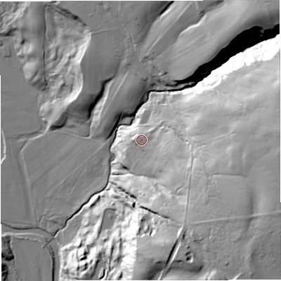 Shaded relief map of the ground around NE481PP, computed from Environment Agency LiDAR. The ground here sits at about 161 m above sea level and falls 85 m across the surrounding 800 m. Surface water reaching this point runs off ground lying to the south-east, 5.0 m higher.