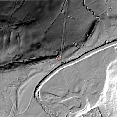 Shaded relief map of the ground around NE482SD, computed from Environment Agency LiDAR. The ground here sits at about 121 m above sea level and falls 73 m across the surrounding 800 m. Surface water reaching this point runs off ground lying to the north-west, 65.1 m higher.