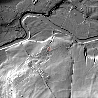 Shaded relief map of the ground around NE482SQ, computed from Environment Agency LiDAR. The ground here sits at about 133 m above sea level and falls 46 m across the surrounding 800 m. Surface water reaching this point runs off ground lying to the south, 14.6 m higher.