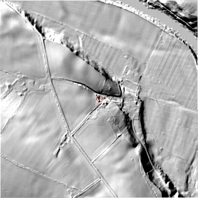 Shaded relief map of the ground around NE483AA, computed from Environment Agency LiDAR. The ground here sits at about 92 m above sea level and falls 49 m across the surrounding 800 m. Surface water reaching this point runs off ground lying to the west-south-west, 35.4 m higher.