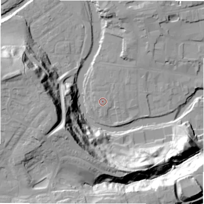 Shaded relief map of the ground around NE611ET, computed from Environment Agency LiDAR. The ground here sits at about 27 m above sea level and falls 44 m across the surrounding 800 m. Surface water reaching this point runs off ground lying to the north-north-east, 0.8 m higher.