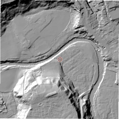Shaded relief map of the ground around NE611RA, computed from Environment Agency LiDAR. The ground here sits at about 29 m above sea level and falls 42 m across the surrounding 800 m. Surface water reaching this point runs off ground lying to the south-south-west, 37.8 m higher.