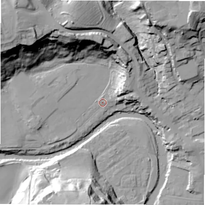 Shaded relief map of the ground around NE611RL, computed from Environment Agency LiDAR. The ground here sits at about 29 m above sea level and falls 44 m across the surrounding 800 m. Surface water reaching this point runs off ground lying to the north-west, 39.1 m higher.