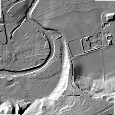 Shaded relief map of the ground around NE611TX, computed from Environment Agency LiDAR. The ground here sits at about 25 m above sea level and falls 34 m across the surrounding 800 m. Surface water reaching this point runs off ground lying to the south-east, 31.6 m higher.