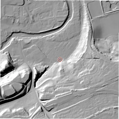 Shaded relief map of the ground around NE611UP, computed from Environment Agency LiDAR. The ground here sits at about 26 m above sea level and falls 39 m across the surrounding 800 m. Surface water reaching this point runs off ground lying to the south-south-east, 25.4 m higher.