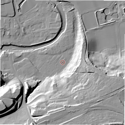 Shaded relief map of the ground around NE611UR, computed from Environment Agency LiDAR. The ground here sits at about 26 m above sea level and falls 39 m across the surrounding 800 m. Surface water reaching this point runs off ground lying to the south-west, 0.5 m higher.