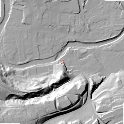 Shaded relief map of the ground around NE611XX, computed from Environment Agency LiDAR. The ground here sits at about 27 m above sea level and falls 39 m across the surrounding 800 m. Surface water reaching this point runs off ground lying to the south, 8.9 m higher.