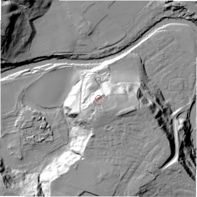 Shaded relief map of the ground around NE612YL, computed from Environment Agency LiDAR. The ground here sits at about 61 m above sea level and falls 42 m across the surrounding 800 m. Surface water reaching this point runs off ground lying to the south-east, 3.9 m higher.