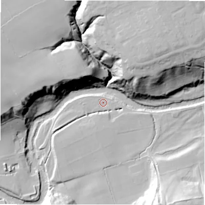 Shaded relief map of the ground around NE612YN, computed from Environment Agency LiDAR. The ground here sits at about 31 m above sea level and falls 45 m across the surrounding 800 m. Surface water reaching this point runs off ground lying to the south-west, 6.5 m higher.