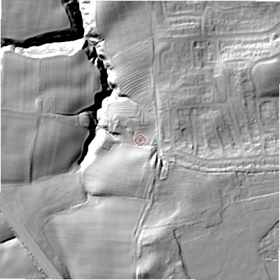 Shaded relief map of the ground around NE612YT, computed from Environment Agency LiDAR. The ground here sits at about 66 m above sea level and falls 40 m across the surrounding 800 m. Surface water reaching this point runs off ground lying to the south-south-east, 7.0 m higher.